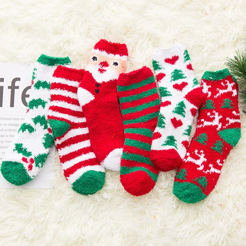 

Autumn and Winter Coral Velvet Christmas Socks Women's Half Velvet Home Warm Floor Cartoon Sleeping Socks Month Socks