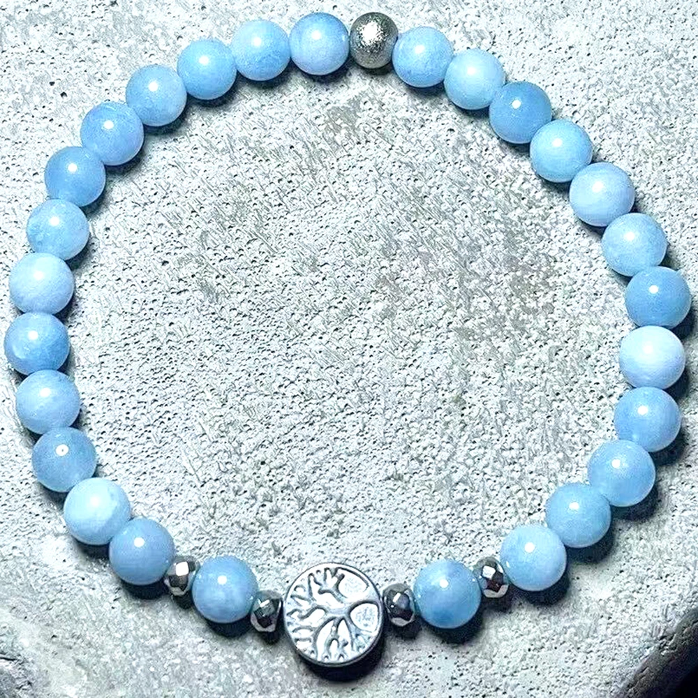 

MG2099 6 MM Natural Blue Chalcedony Tree Of Life Charm Womens Bracelet Handmade Energy Protection Wrist Mala