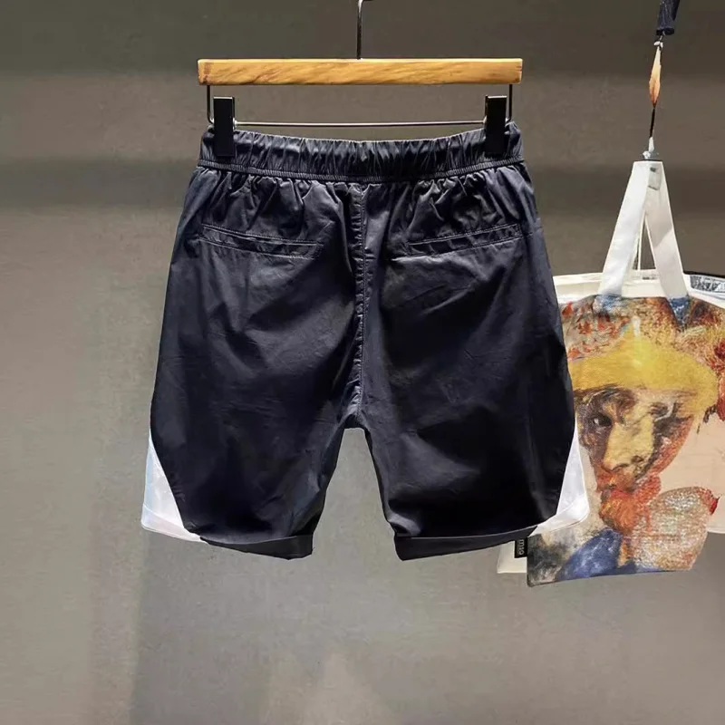 Summer Casual Pants Shorts Men's Color Matching Printed Basketball Sports Breathable Loose Elastic Cropped Beach Pants