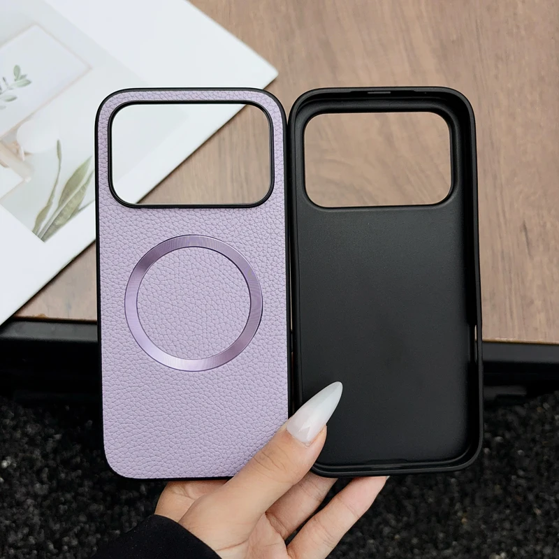 Premium Lichee Pattern PU Leather Magnetic Phone Case - Anti-Fall Protection