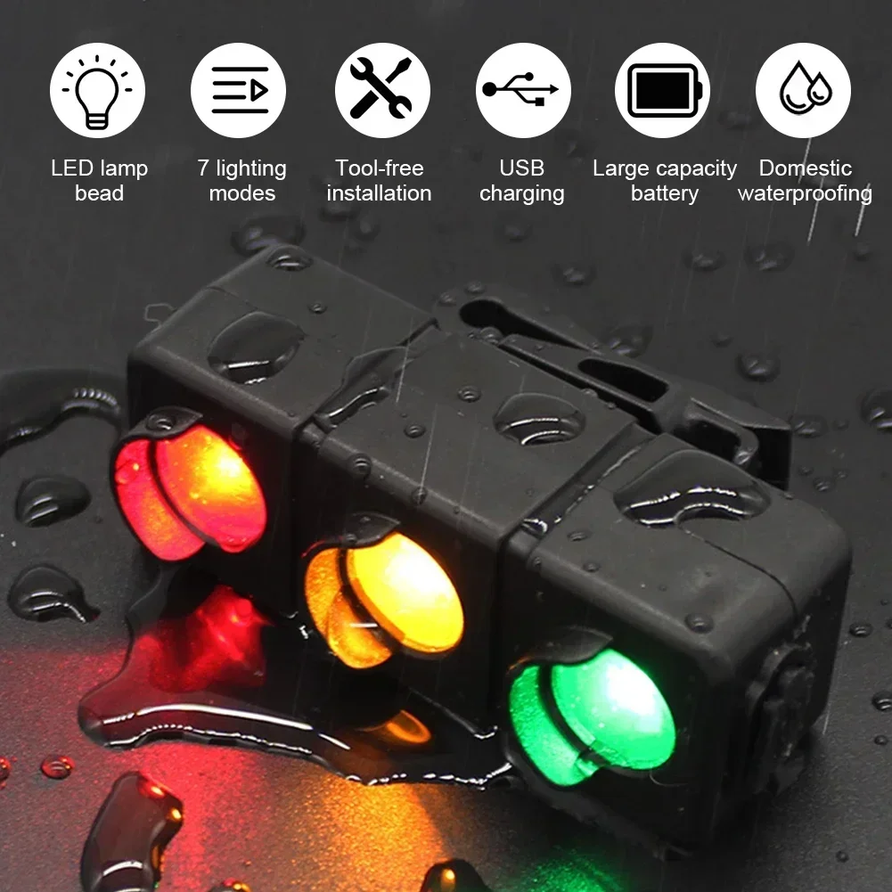 LED Bicycle Taillight Red Blue Green Caution Emergency Traffic Light Clip USB Rechargeable Night Cycling Flashing Warning