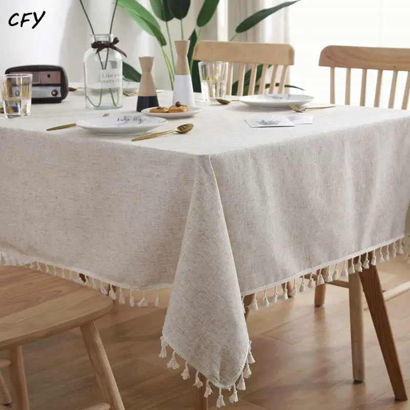 Cotton Linen with Tassel Rectangular Table Cloth Kitchen Table Map Towel Tablecloth for Wedding Decor Coffee Table Cover