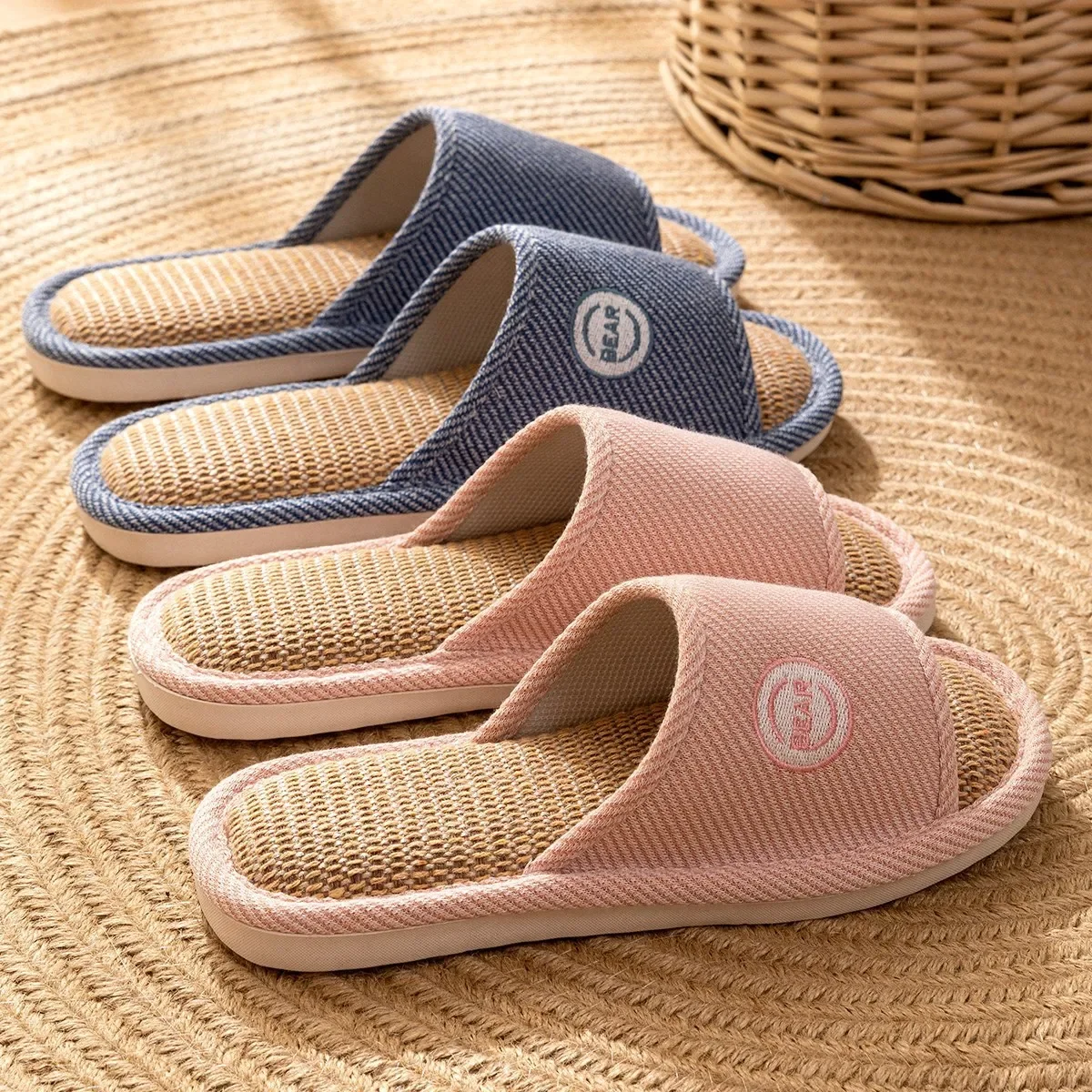 Linen Slippers Women Men Couples Home Non Slip Slides Breathable Shoes Casual House Bedroom Comfortable Cotton Hemp Flats 2