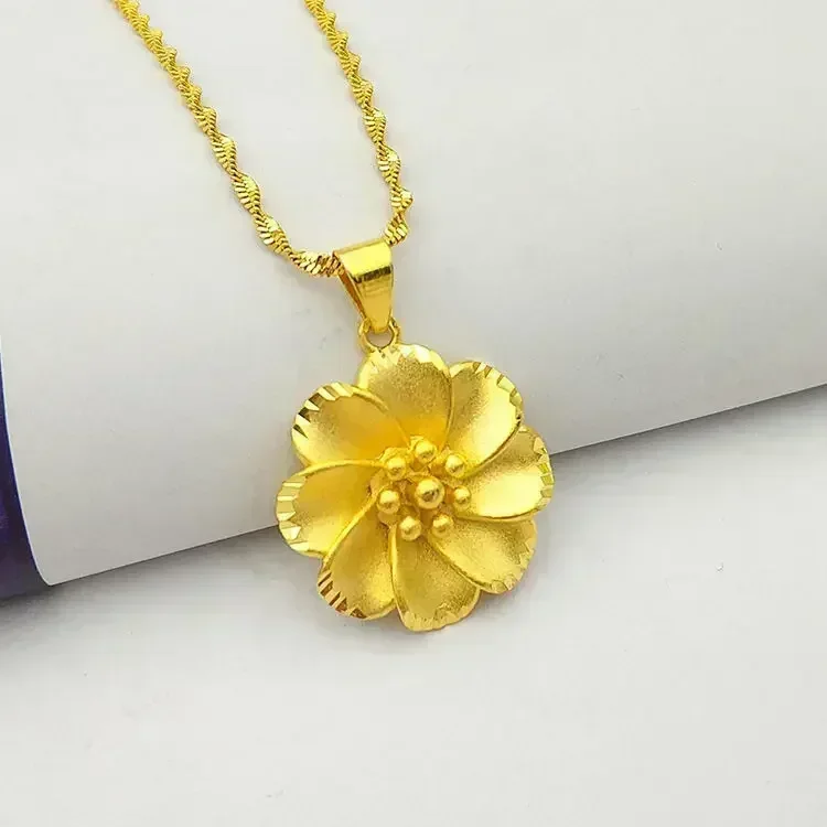 S516b410d963344b8a703a49bc880d1bap Boutique 24k pure gold AU999 women's necklace 3D large pendant flower ladies luxury high-quality jewelry Mallzona