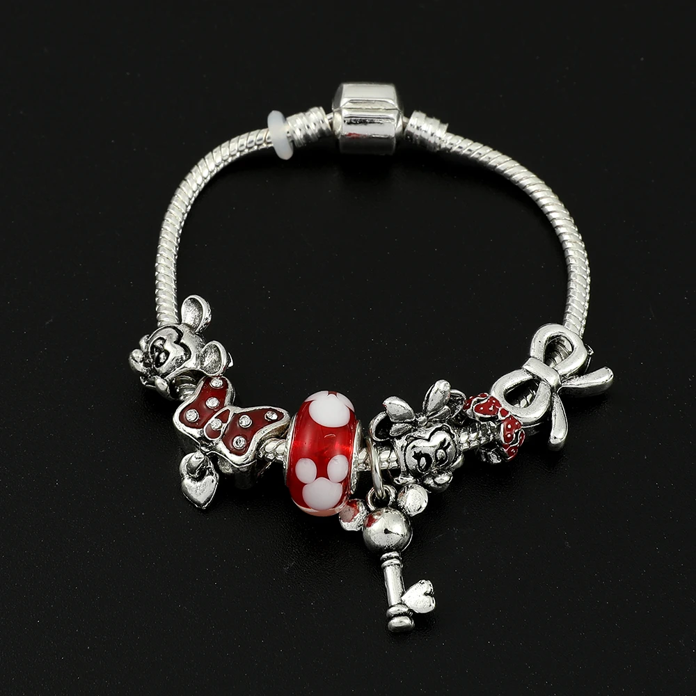 

Disney Classic Cartoon Figure Mickey Mouse Beads Bracelet Key Modeling Metal Charms Bangles Man Woman Fashion DIY Jewelry