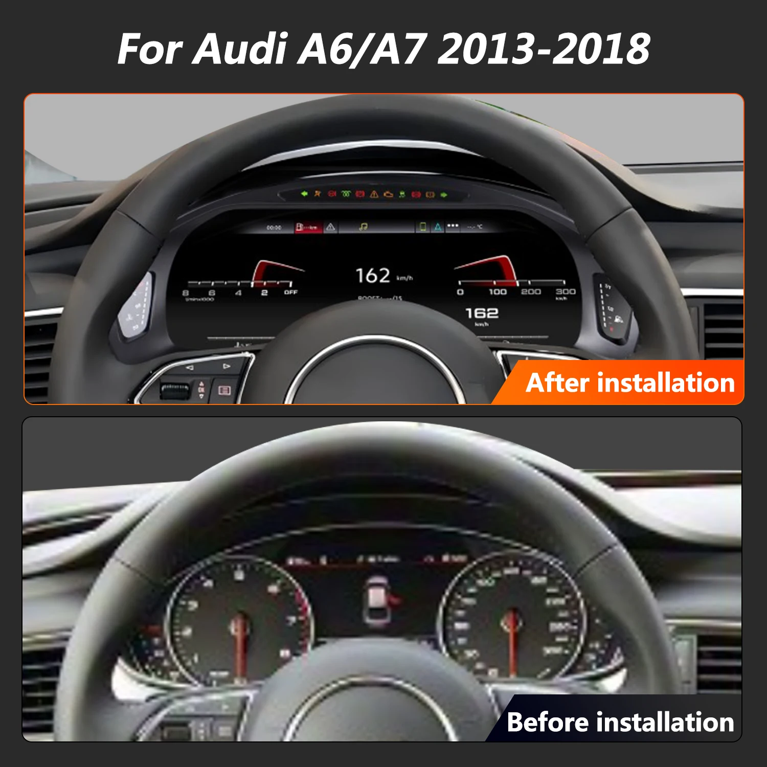디지털 계기판 아우디 A6/A7 2013-2018 속도계 12.3인치 HD 화면 1920*720 / iOS 카플레이 / 플러그앤플레이
