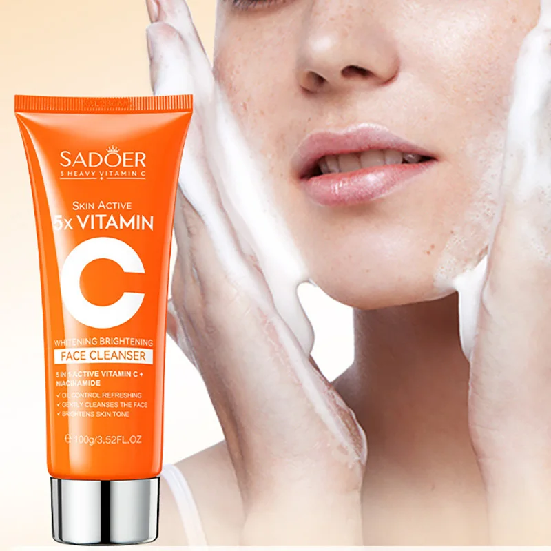 SADOER Vitamin C  Facial Cleanser Face Wash Foam Cleanser Deep Cleansing Moisturizing Brightening Hydrating Skin Care Products