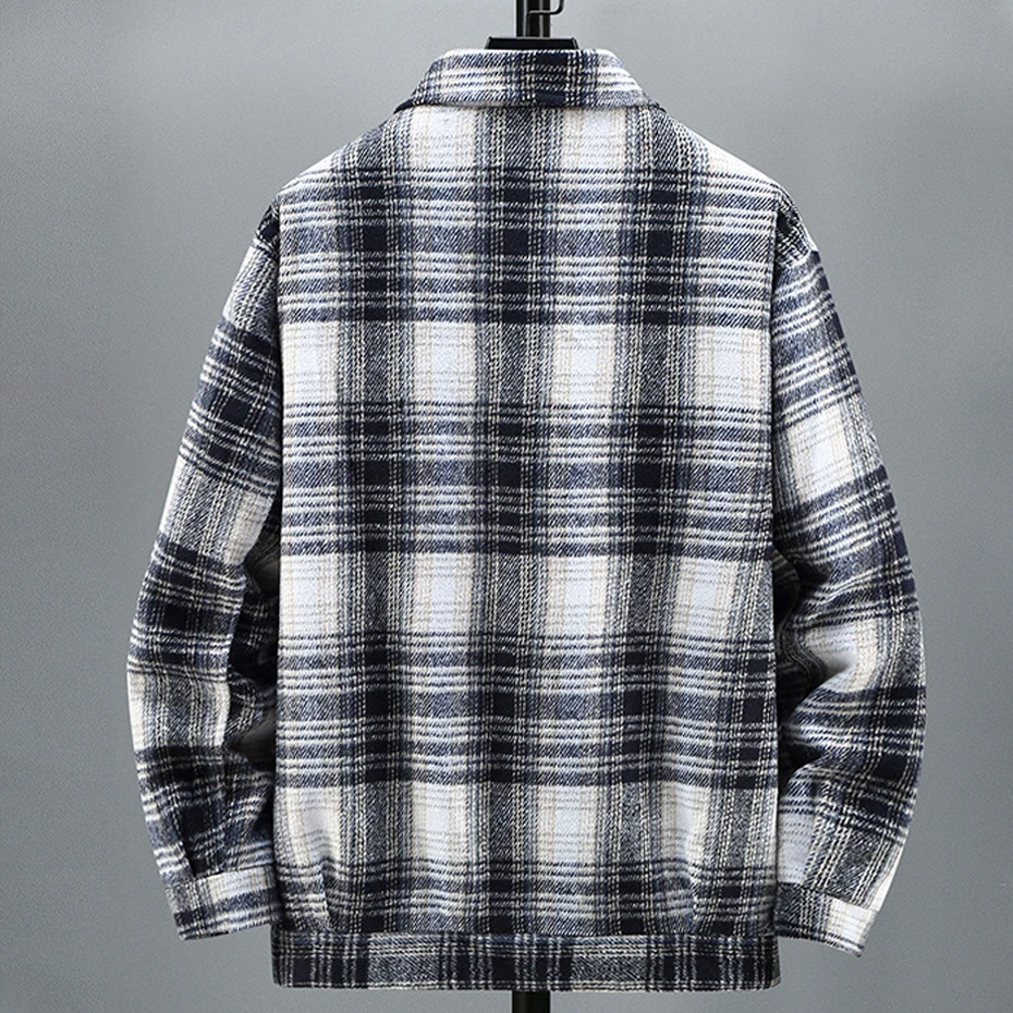Fashion Streetwear Plaid Jacket Men Plus Size 11XL 12XL Woolen Jacket Spring Autumn Plaid Coat Male Big Size 11XL 12XL 2