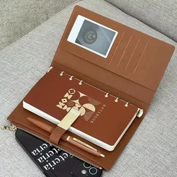 A6 Binder Journal Notebook Loose-leaf Portable Pu Leather zipper Diary Planner Organizer Support Customized Office Notepad