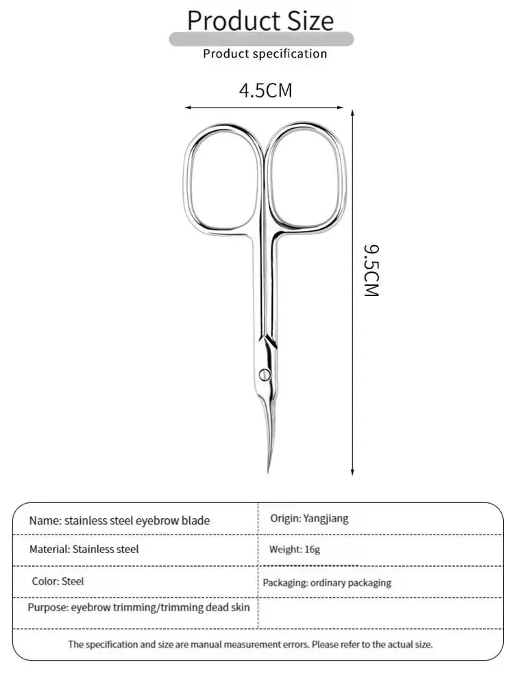 Description Picture 3 of itemStainless Steel Nail Shave Eyebrow Pointed Scissors Beauty Scissors Treatment Cuticle Bend Front Dead Skin Nail Scissors