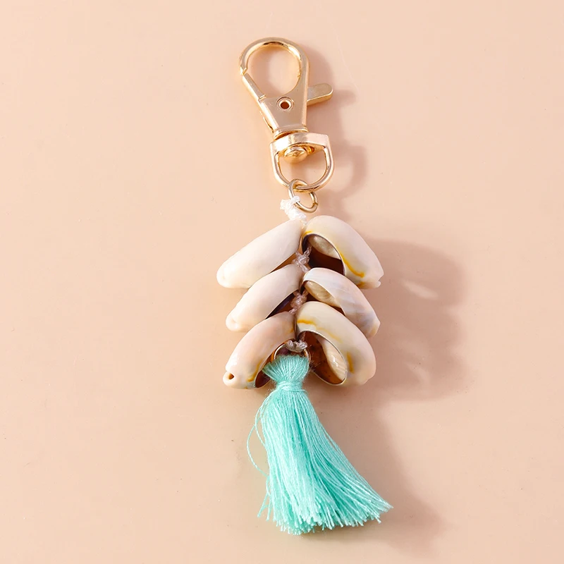 Porte-Clés Charm Avec Coquillage Et Pompon - Couleur Bleu "Shell Beach" - Neuf Sans Étagère