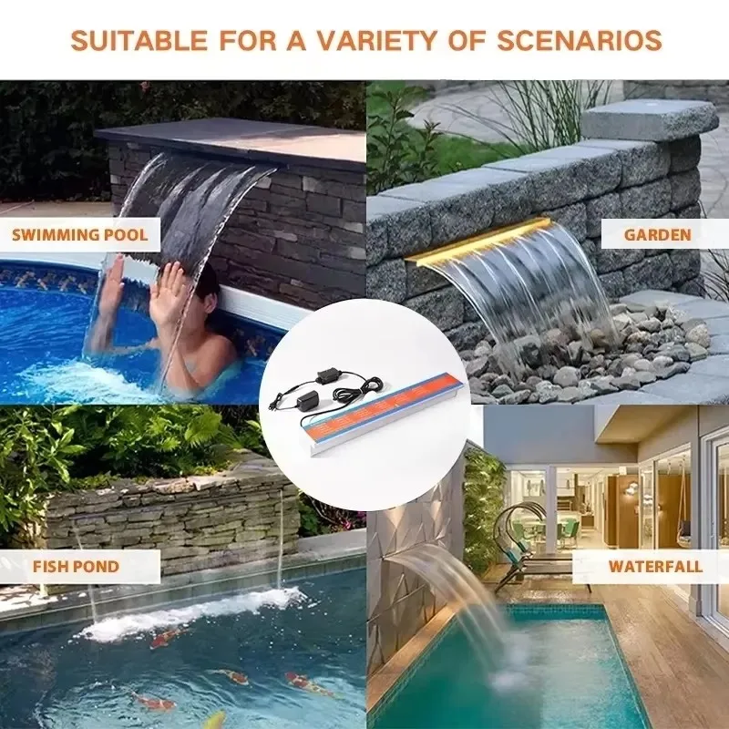 New Style Acrylic Colorful 60/90/120cm Led Water Cascade Descent Waterfall Swimming 85-265V Pool Wall Waterfall 5