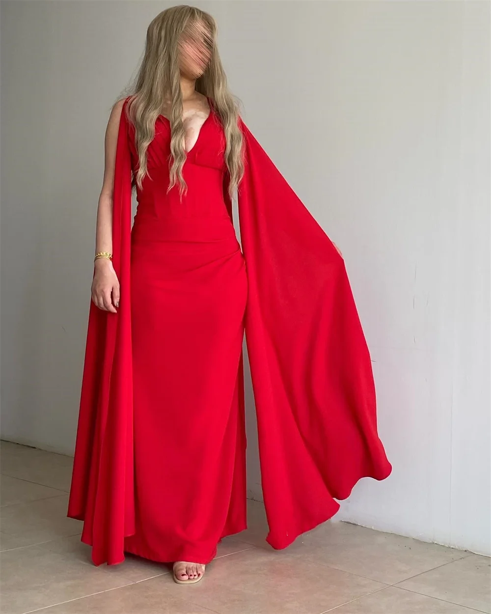 Jiayigong Sparkle Exquisite  Prom Chiffon Pleat Clubbing A-line V-neck Bespoke Occasion  Anke Length