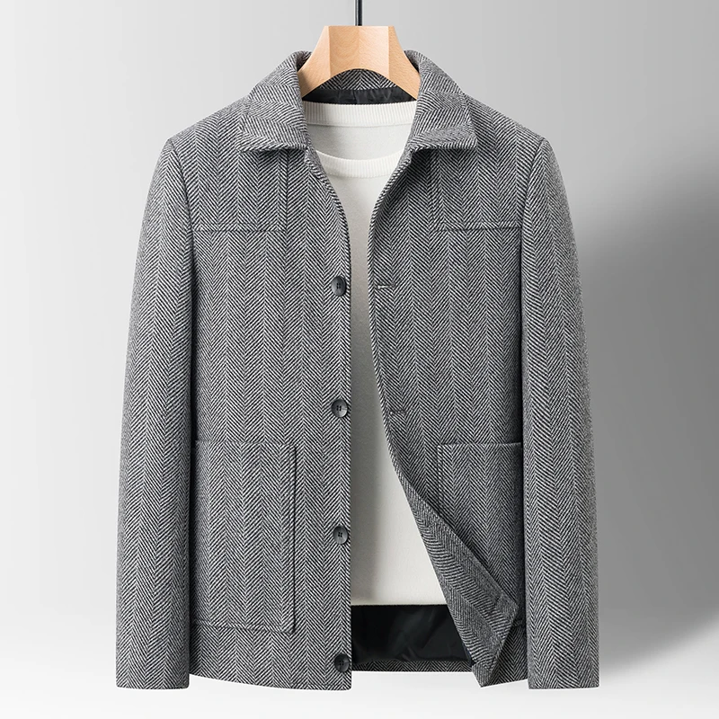 Classic Mens Office Dress Jackets Quality Casual Business Lapel Windbreak Coats Top Autumn Winter Blended Wool Jacket Streetwear 5