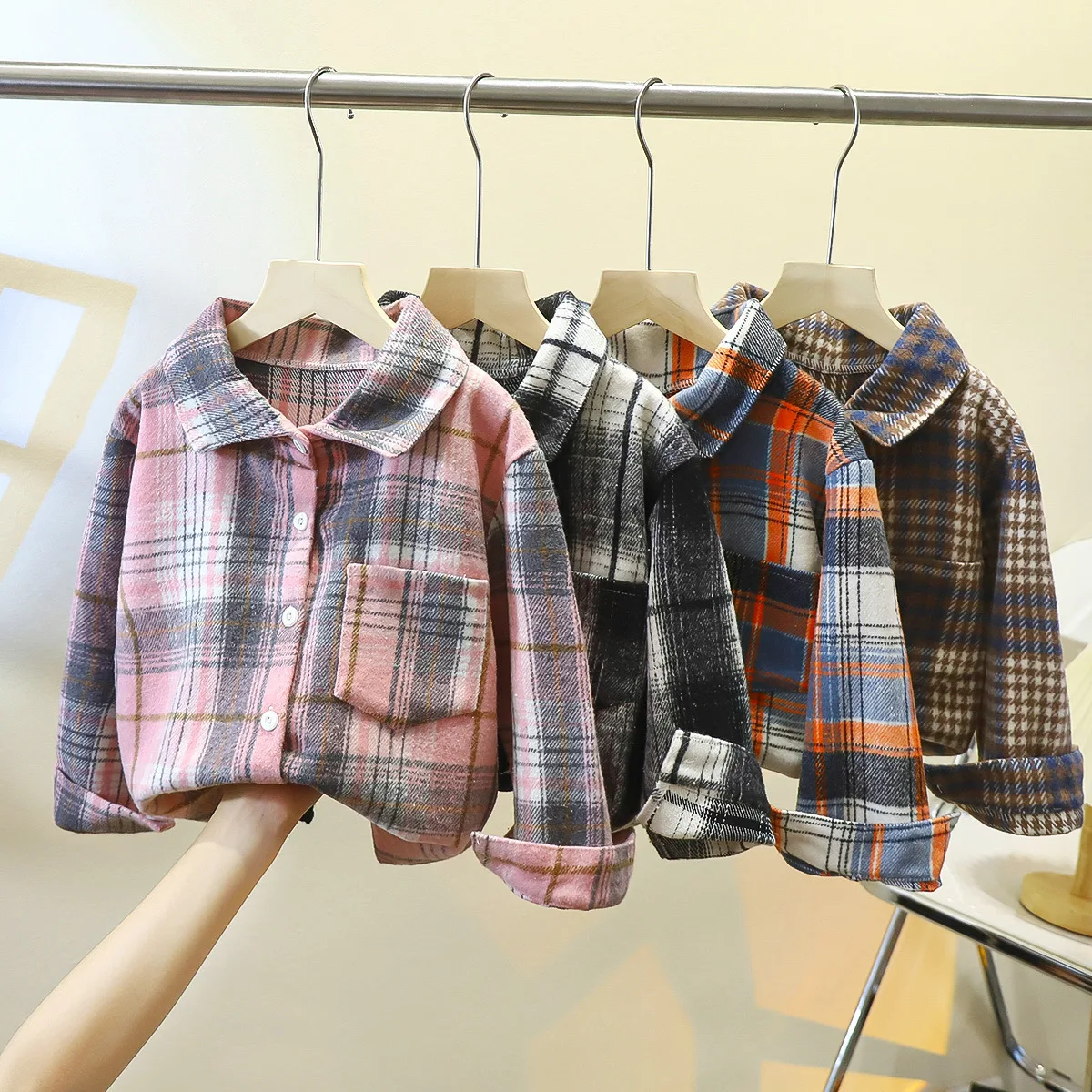 Baby Cotton Plaid Shirt Jacket Boys Girls Casual Shirt Outerwear Clothes Kids Autumn Long Sleeve Button Cardigan Jacket Coat