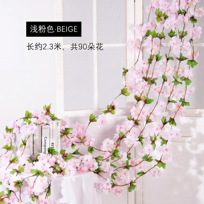 thumbnail image 1 of 1,8 m Flores artificiales Flores de cerezo Vides Flores de seda Sakura Ratán Adorno navideño Guirnalda colgante Decoración para el hogar de la boda, 1 of 5