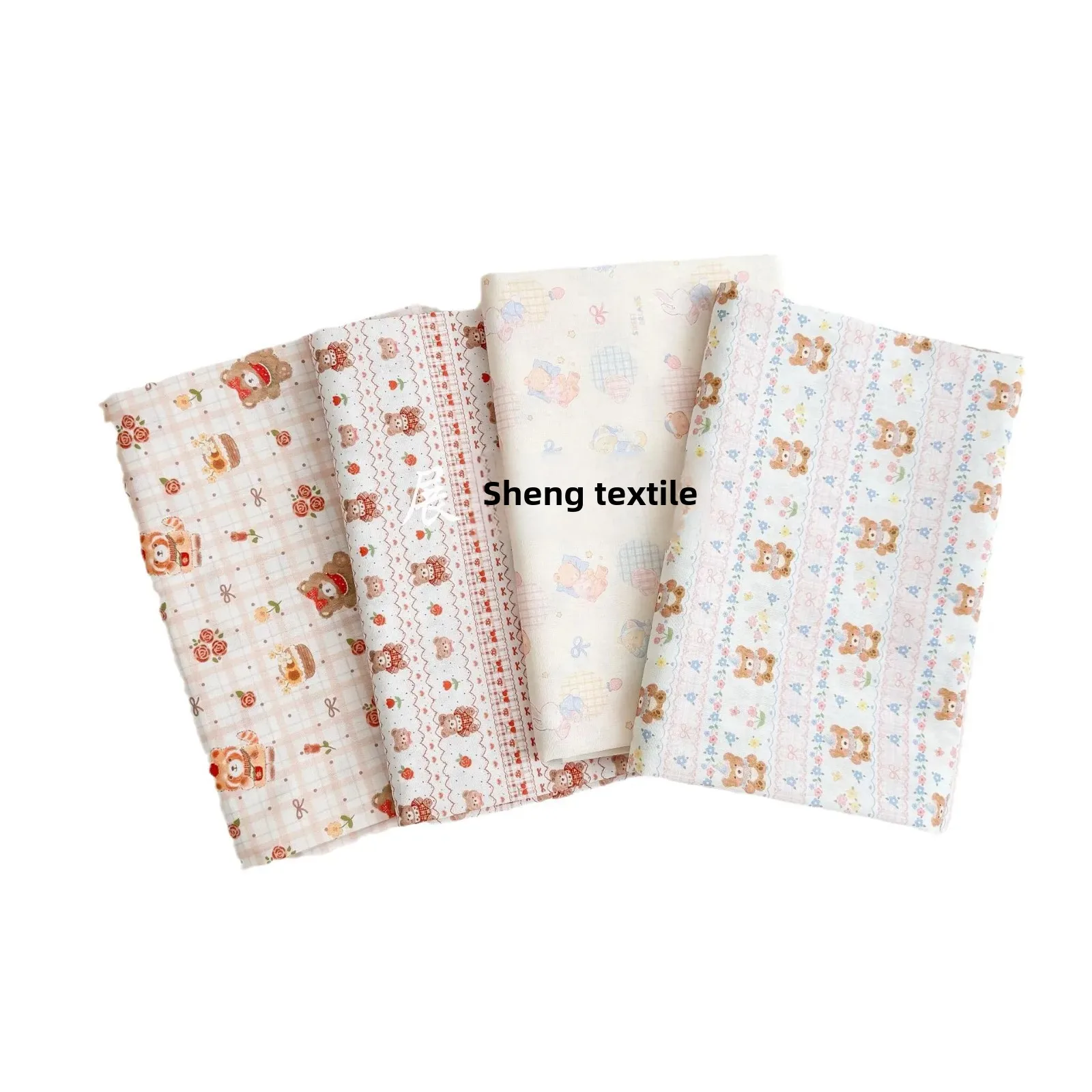 Pure Cotton Cartoon Bear Digital Print Fabric Home Clothes Bag Shirt Pyjamas Parent-Child Clothing Material Children's Wear