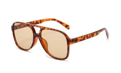 Vintage Chic Double - Beam Retro Square Aviator Sunglasses (LEOPARD PRINT)