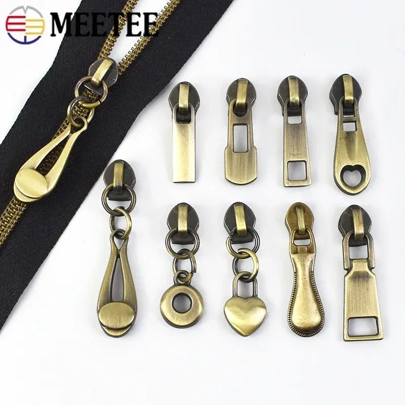 

3# Brass Zippers Slider Pulls for Nylon Zipper Tapes Bag Wallet Zip Puller Head Repair Kit DIY Clothing Sewing Zips Accessories