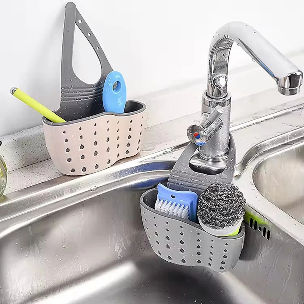 Home Storage Drain Basket Kitchen Sink Holder Adjustable Soap Sponge Hanging Drain Basket Bag Kitchen Accessories 2
