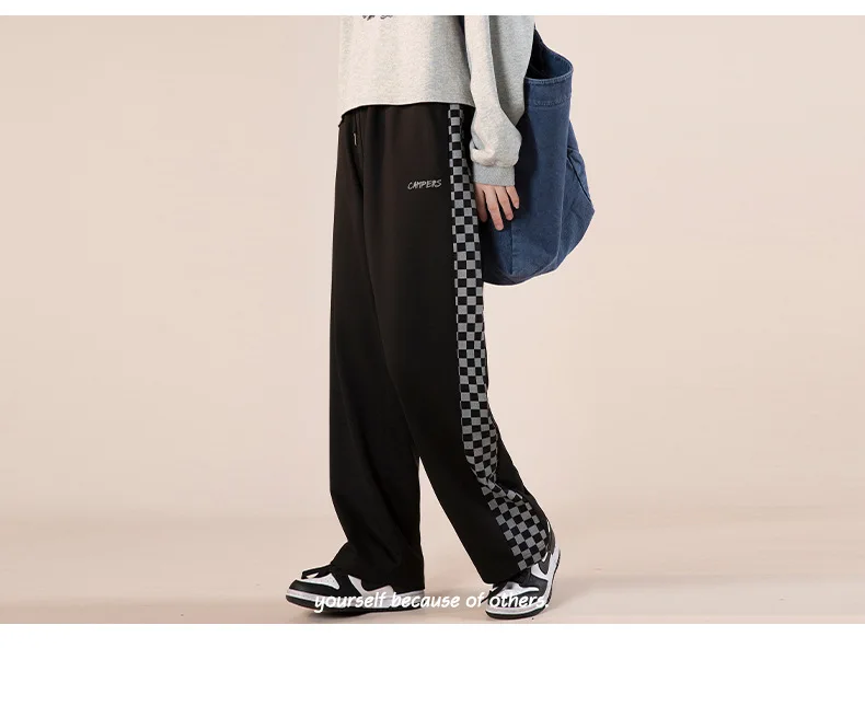 Patchwork Sweatpants Women Checkerboard Casual Pants Loose Straight Pants for Women Casual Drawstring Sweatpants Streetwear white capris