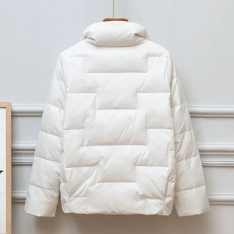 Women White Duck Down Jacket Winter Coat Female Simple Parkas Loose Stand Collar Outwear Short Given To Philandering Overcoat