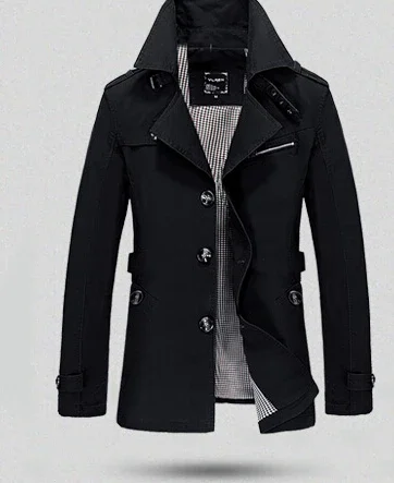 Men Winter Jackets Business Casual Cotton Turn-Down Collar Windbreaker Trench Coat