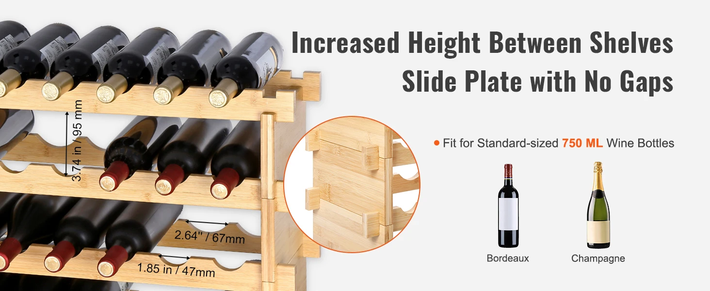 SucceBuy 48/72 Bottle Stackable Modular Wine Rack Free Standing Wine Storage Rack Bamboo Wine Holder Display Shelves for Cellar