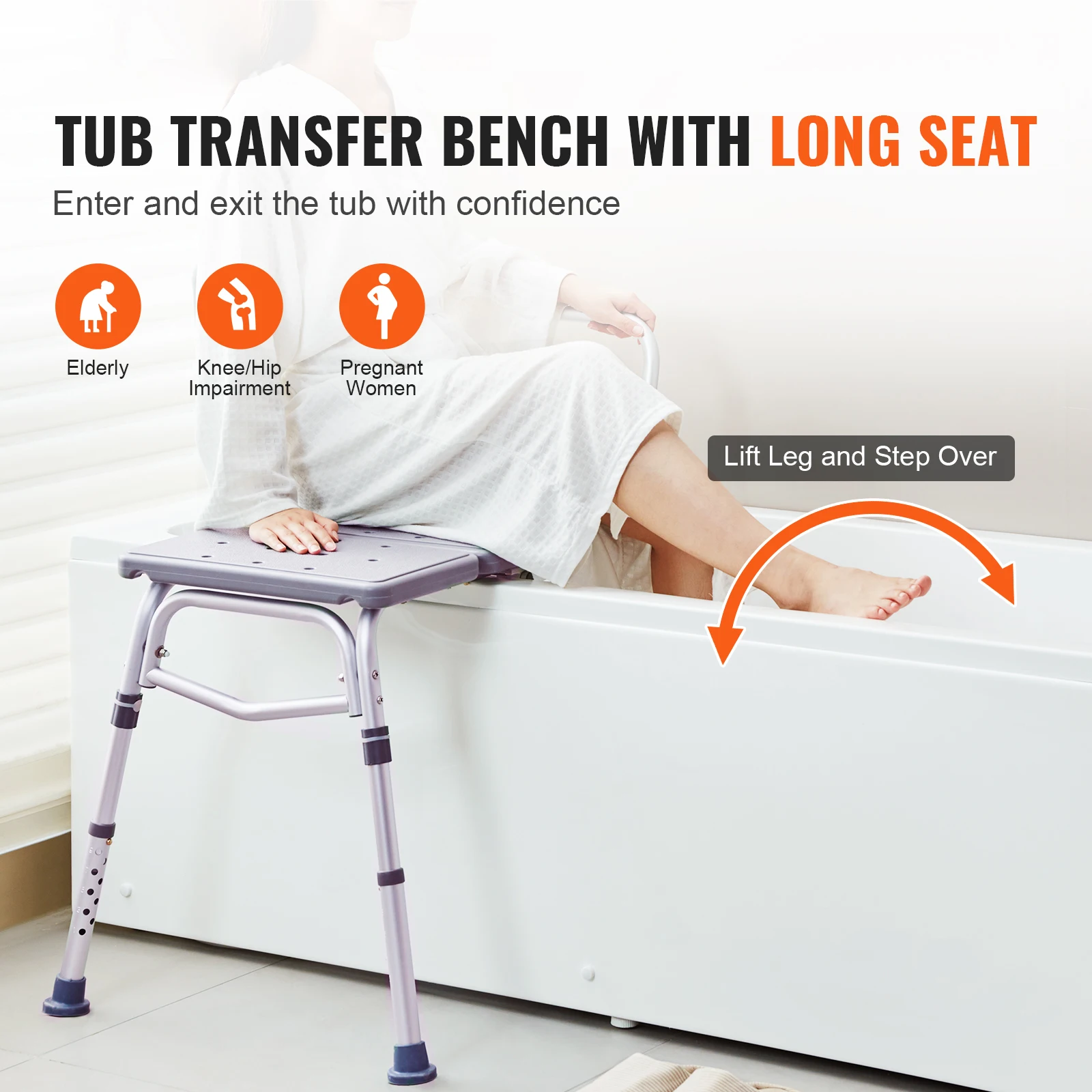 Aluminum Bathtub Transfer Bench with Non Slip Seat