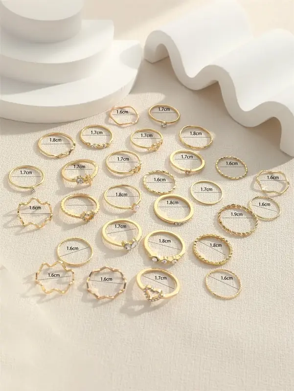 28pcs Fashion Ring Set for Women Heart Shaped Design Geometric Bohemian Element Accent Ring Daily Wear Dating Party Jewelry 2025 - Image 6