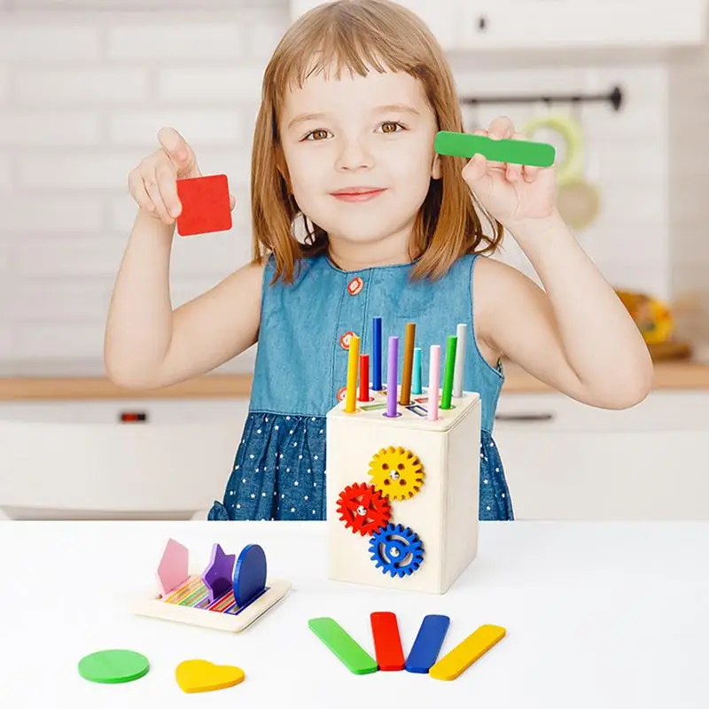 Wooden Shape Sorter Toy Learning Sensory Matching Games Wooden Shape Color Sorter Motor Skills Toys For 1-3 Year Old Boy