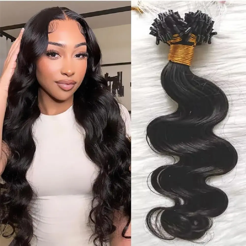 Body Wave Micro Loop Human Hair Extensions Double Drawn Microlink Extensions Real Human Hair #1B Natural Color 14-26Inch 50grams