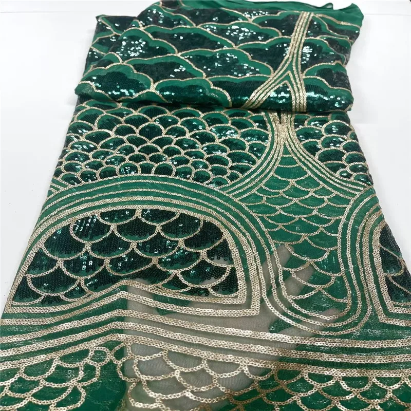 

Nigerian Lace Fabric 2022 High Quality Embroidery African Green Sequins Tulle Latest France Guipure Net 5Yard For Sewing Clothes