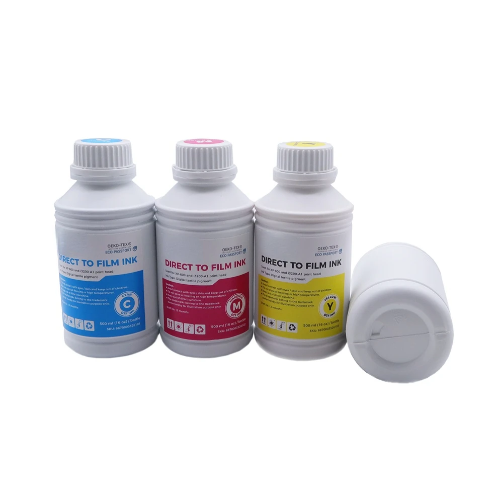 US Stock 4 Colors (C M Y K) DTF Ink 500ml Bottle Direct to Transfer Film Ink for Epson Printheads Water-based DTF Inks for Bulk
