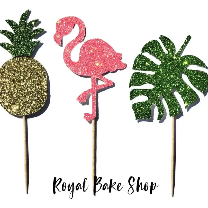 

24 шт. тропические топперы для капкейков на день рождения, девичник с тропическим рисунком, топперы для капкейков с фламинго, модные летние свадебные топперы