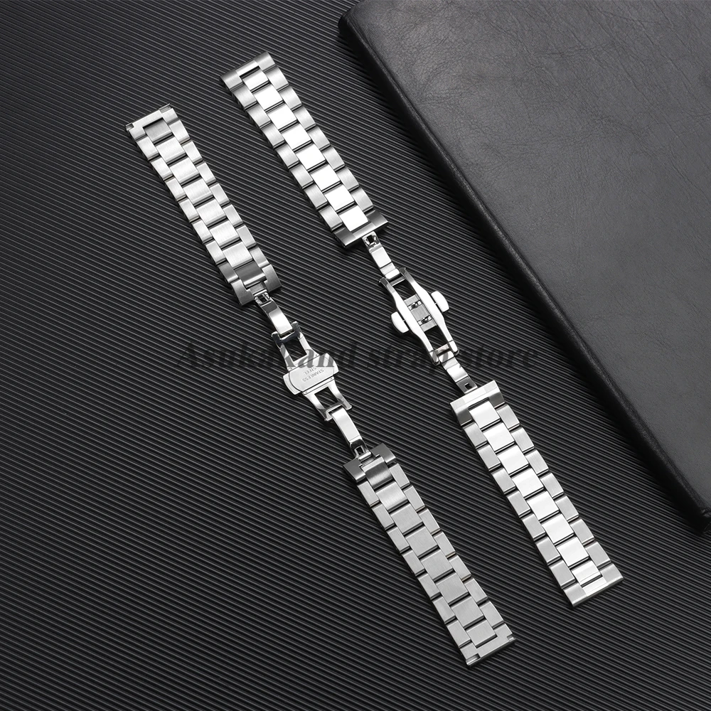 Stainless Steel Curved End Watch Band with Butterfly Buckle - Universal Fit
