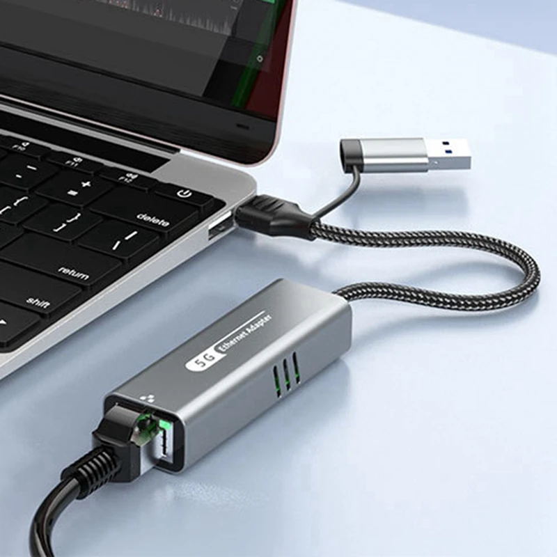 5Gbps USB 3.2 유형 C 이더넷 어댑터 Windows 11 용 RJ45 네트워크 카드 USB-C 기가비트 변환기 PC 노트북 용 Lan 인터넷 케이블