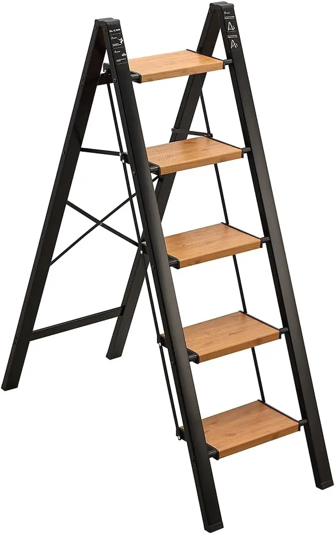 سلم Pro7 قابل للطي بخمسة خطوات - بني - مقعد متدرج...