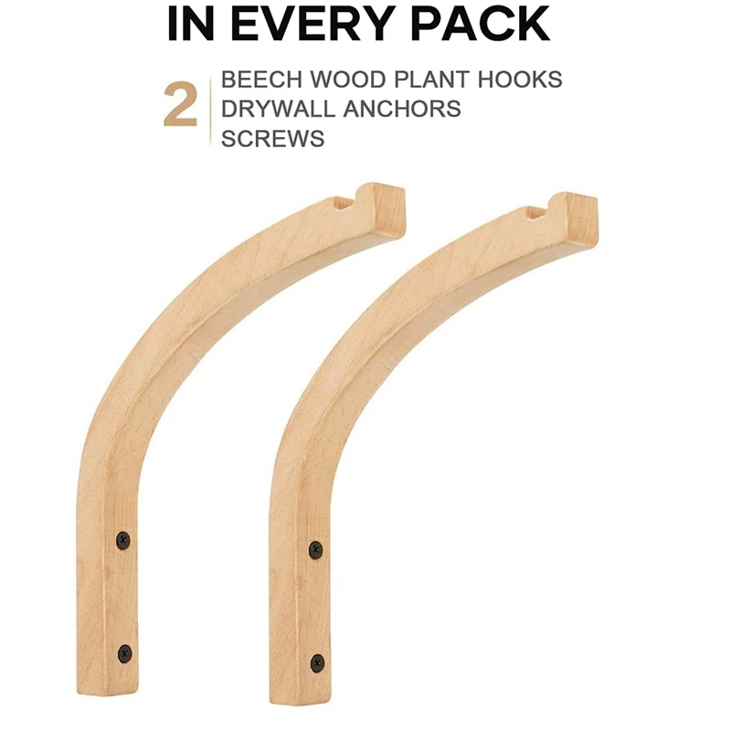 4X Wooden Wall Hooks,Plant Hangers Indoor,Wall Mounted Plant Hooks For Hanging Plants,Flower Bracket,Wind Chimes Hooks 3