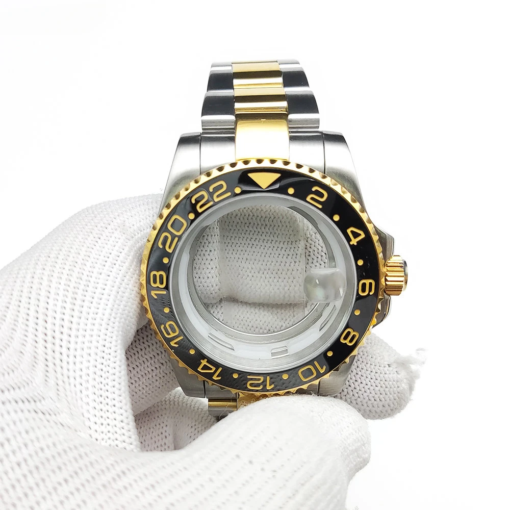 Top 40mm Watch Case with Gold Strap Set for 8215/ GD2813/ GD3804/ NH35/NH36 Movement Men's Watch Accessories Replacement Parts
