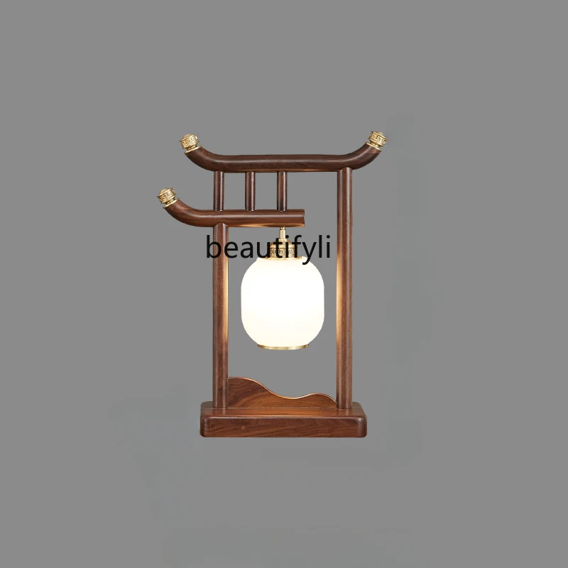 

New Chinese Floor Lamp Living Room and Study Decoration Decoration Solid Wood Zen Bed Bedside Table Lamp
