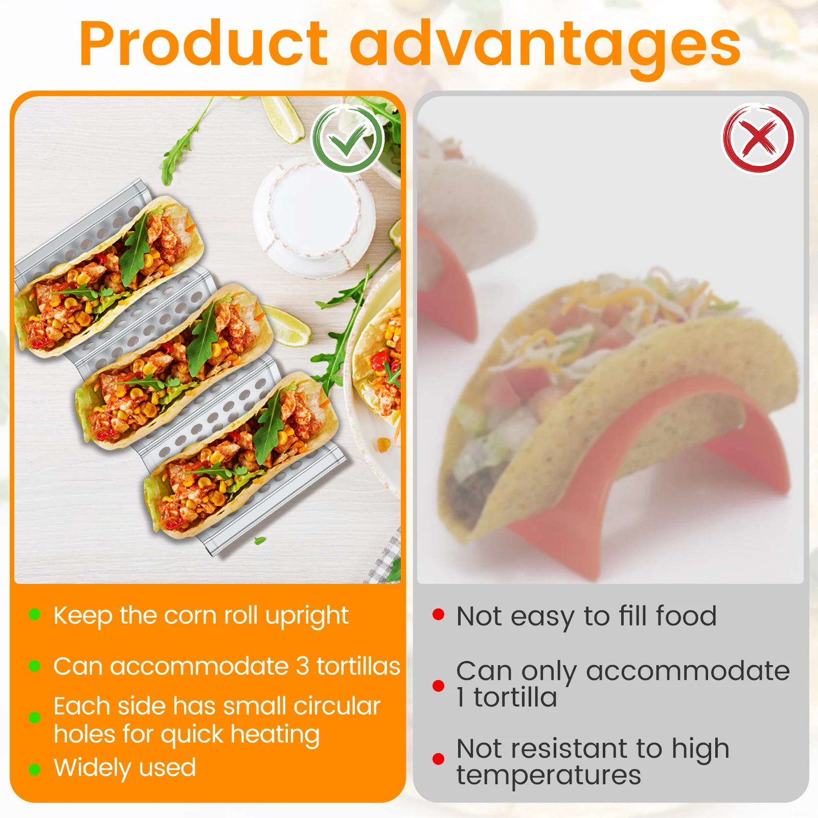 4Pcs Taco Holder Stainless Steel Taco Holder Stand Taco Rack Holds Up to 3 Tacos Grill Oven and Dishwasher Safe Taco Stand