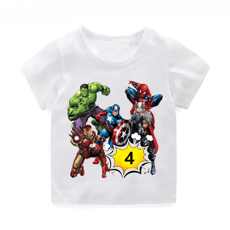 2 3 4 5 6 7 8 9 Camisetas de niño de Marvel Avengers con nombre personalizado, ropa de verano para cumpleaños para niños, ropa de fiesta de cumpleaños de superhéroes, camiseta para bebé