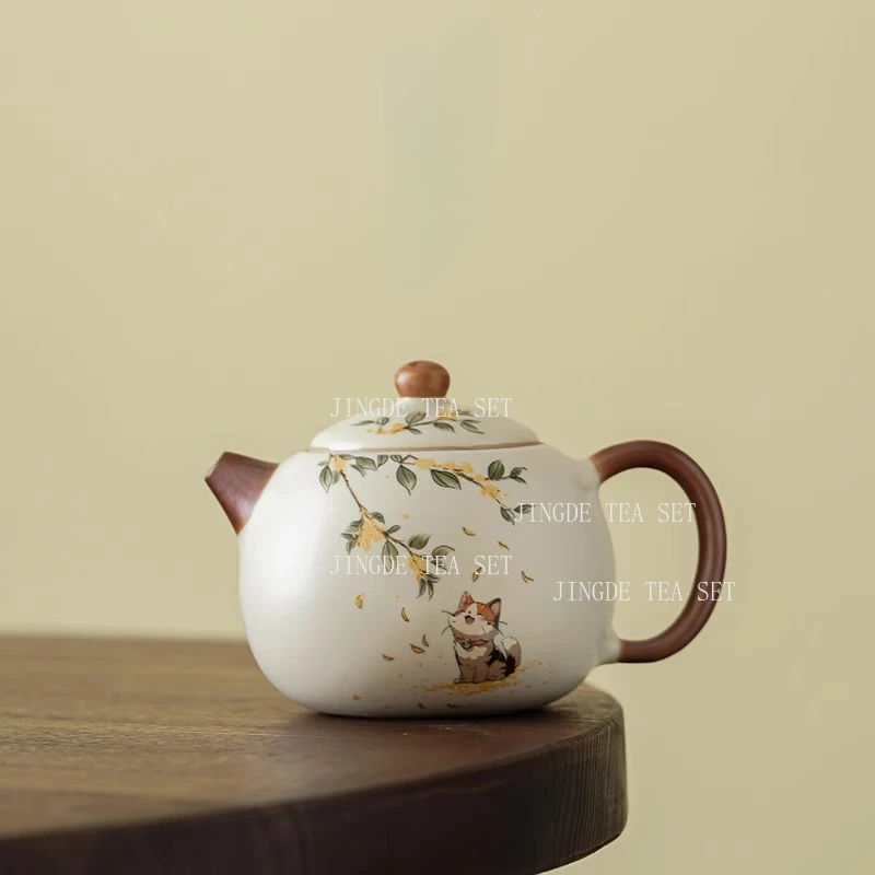 Ceramic Ru Kiln Rice Yellow Teapot Household Small Single Teapot High End Crackable Kung Fu Tea Set Chinese Puer Tea Pot