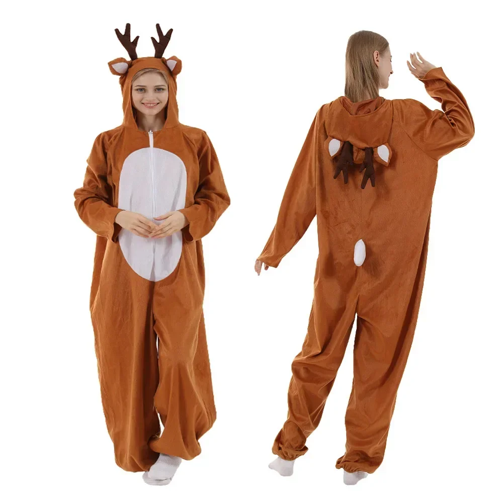 

Christmas Elk Bodysuit Set Funny Costumes For Halloween Parties Men Women Stage Reindeer Jumpsuits