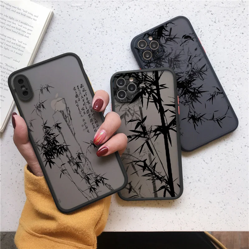 Pittura Art Retro Bamboo Black Ink Wash Custodia Per Telefono Per Iphone 12 13 14 11 15 Pro Max Mini Xr X Xs 7 8 Plus Cover In Stile Cinese