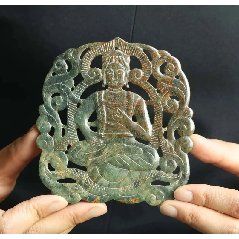 

Old China Natural hetian Jade Hand Carved statue of buddha guan yin Bi #54