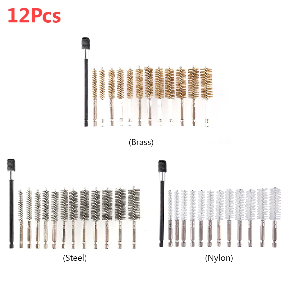 12Pcs Steel Bore Wire Brush Brass Bristles Wire Brush For Power Drill