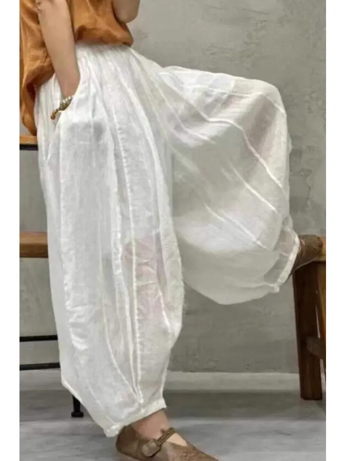 Slimming Summer Thin Breathable Lantern Pants Casual Wide Leg Knife  Loose Fit Women's Linen Trousers Artistic Splicing