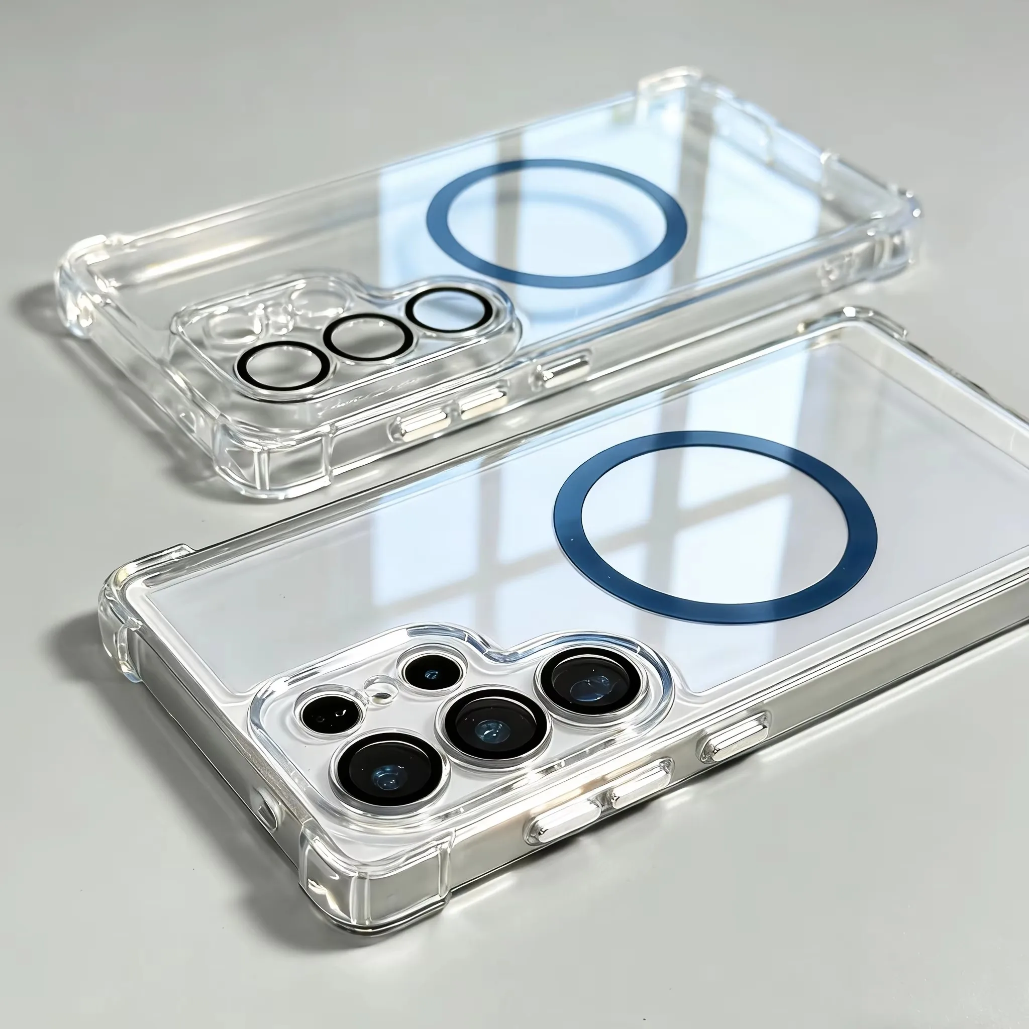 Armour Transparent Magnetic Phone Case with Reinforced Corners and Lens Protection Cover